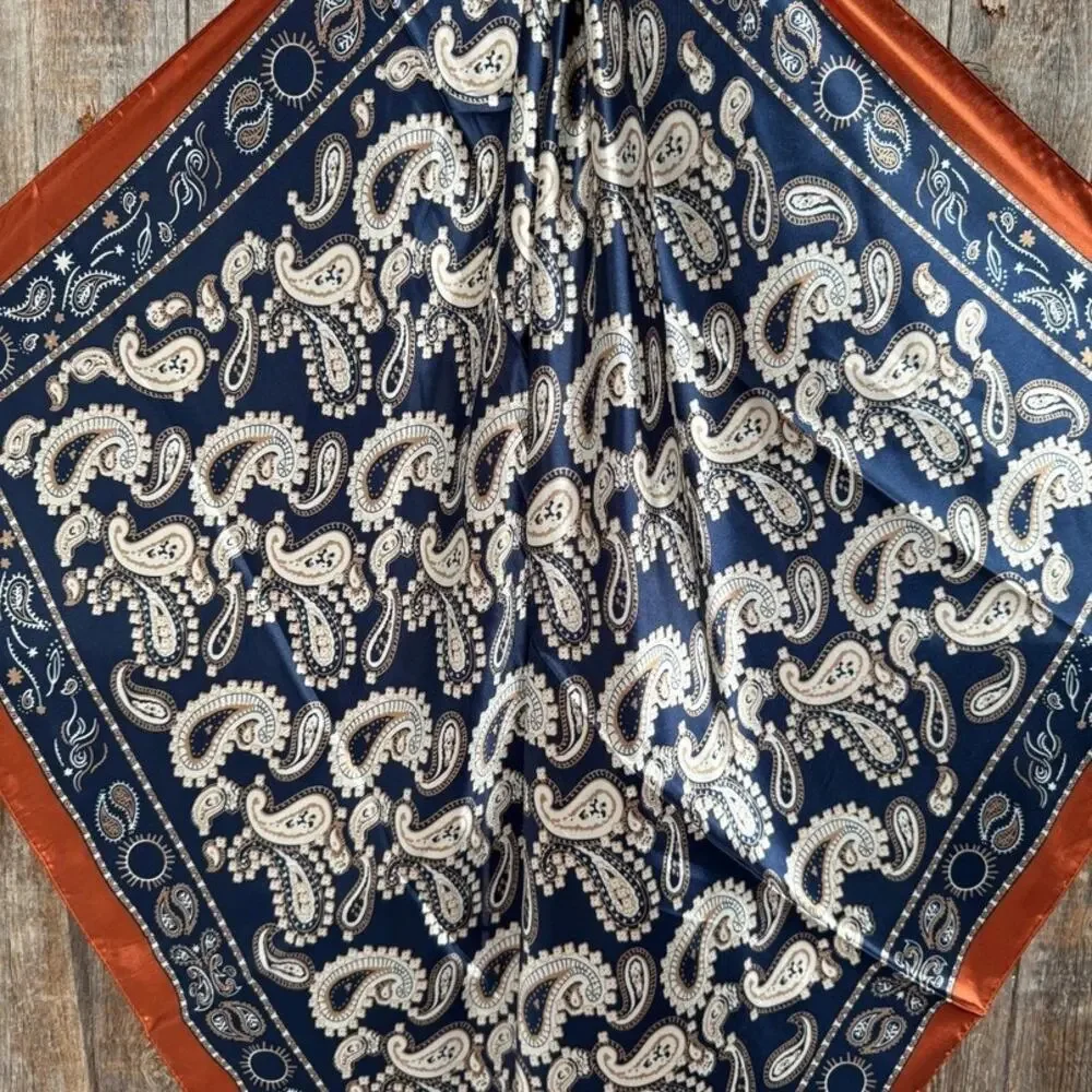 Rust & Navy Floral Paisley Wild Rag Scarf